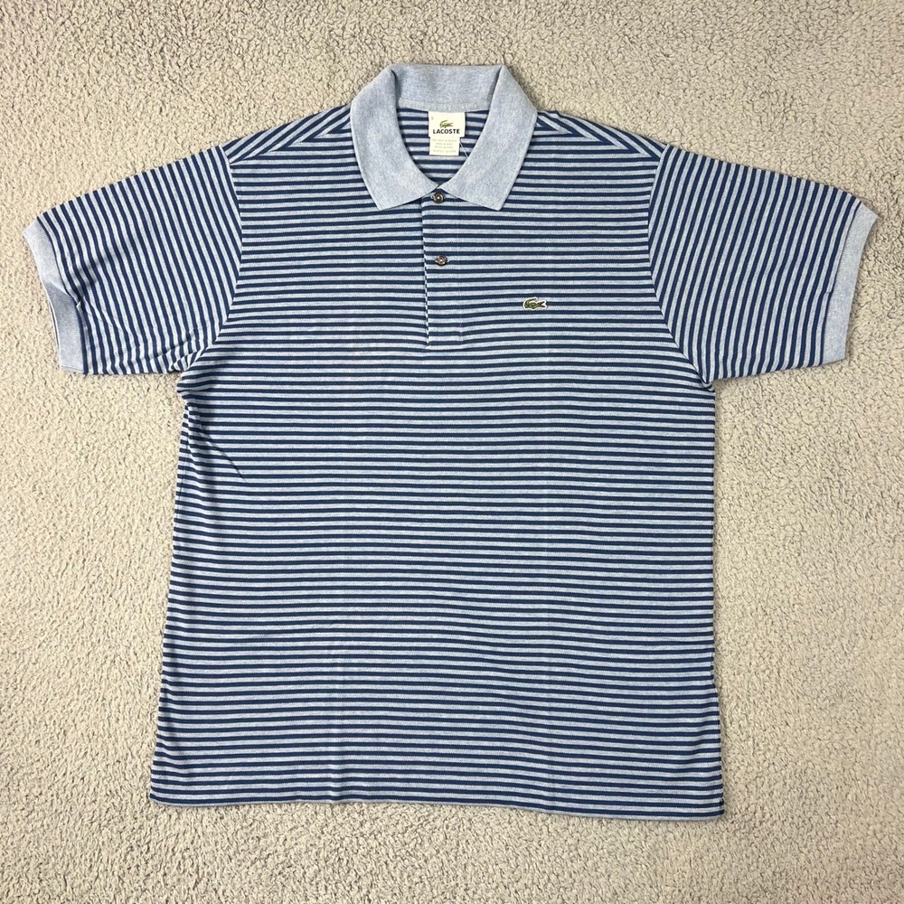 Lacoste Polo Shirt US Men XL (EU/L) Blue Striped Short Sleeve Cotton Vintage